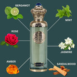 Dream Valley Eau de Parfum bottle with notes of bergamot, mint, rose, jasmine, sandalwood, and amber.
