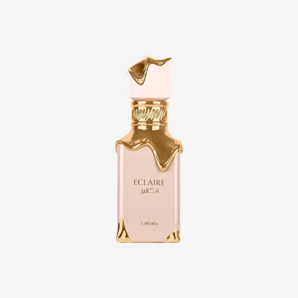ECLAIRE EDP 100ml by LATTAFA PERFUMES bottle design featuring a stylish gold cap and elegant packaging.