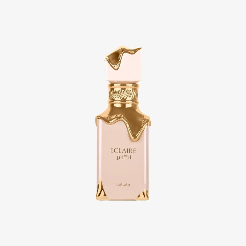 ECLAIRE EDP 100ml by LATTAFA PERFUMES bottle design featuring a stylish gold cap and elegant packaging.