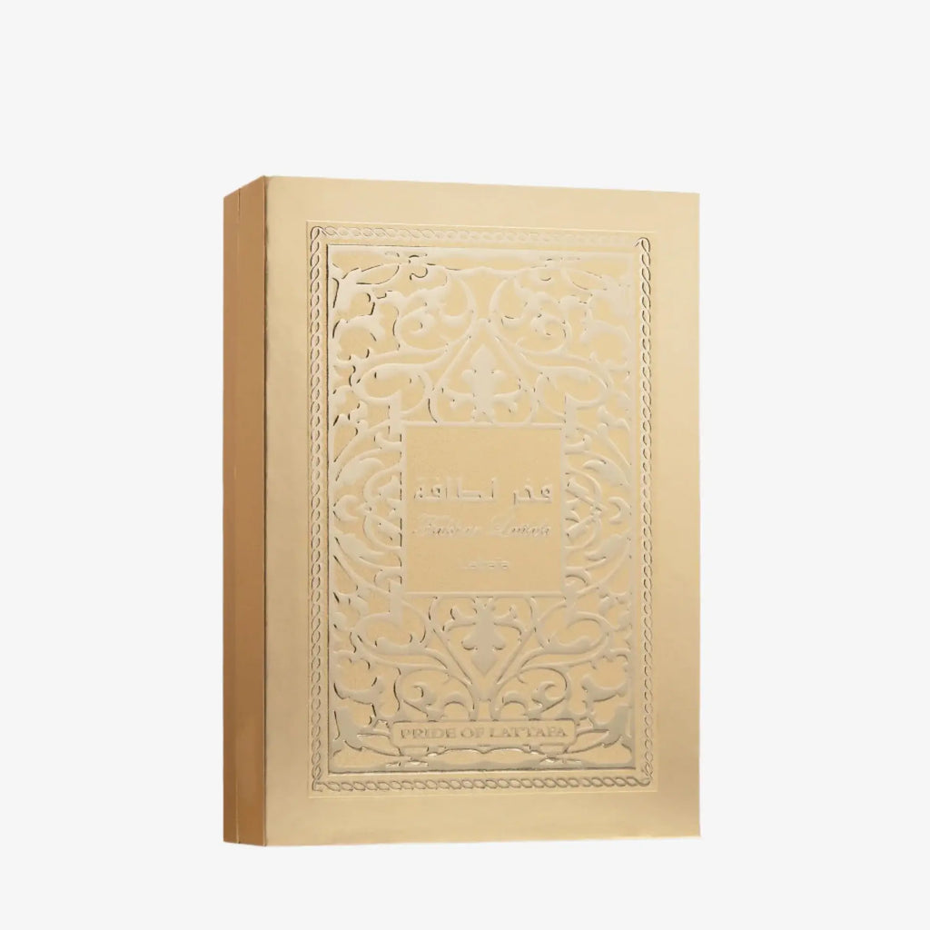 FAKHAR EXTRAIT EDP 100ml by LATTAFA packaging with intricate design and gold finish.