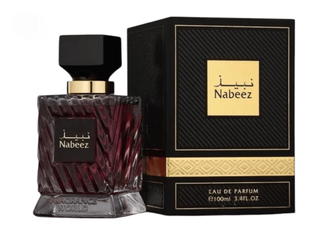 Nabeez EDP by Fragrance World 100ml bottle and packaging, showcasing a luxurious fragrance design.