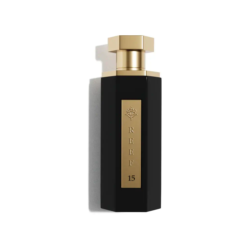 REEF 15 Perfume 100ml Eau de Parfum bottle - stylish black design with gold accents.