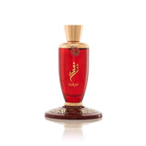 Taraf 100ml Eau de Parfum by Arabian Oud in a luxurious red bottle, symbolizing elegance and sophistication.