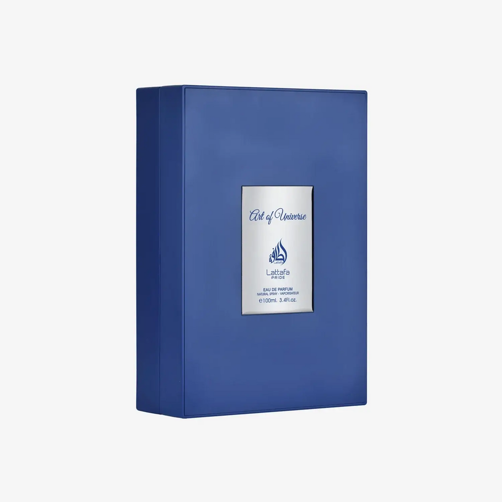 LATTAFA PRIDE ART OF UNIVERSE EDP 100ml packaging in elegant blue design