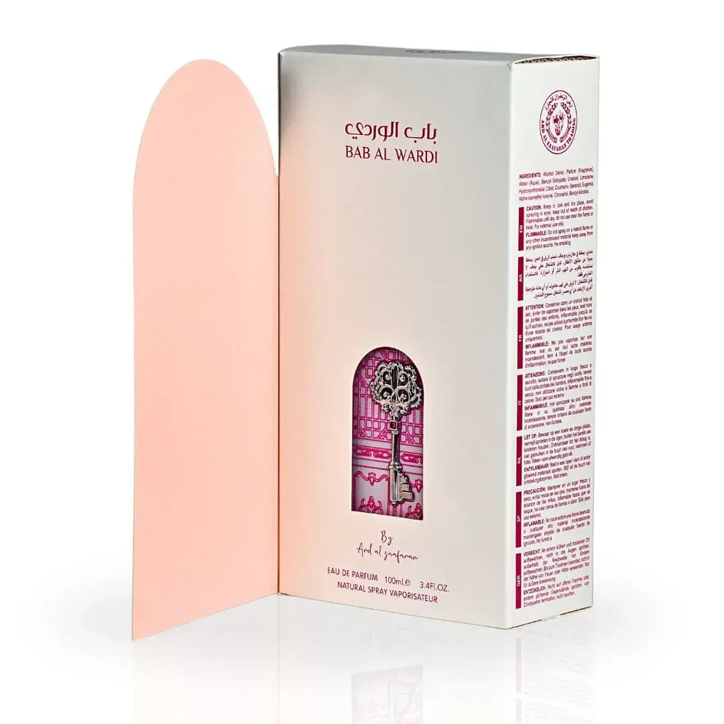BAB AL WARDI EDP 100ml by Ard Al Zaafaran packaging featuring elegant design and fragrance details.