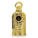 Luxurious Bayaan EDP 100ml by Lattafa Perfumes in ornate gold bottle, showcasing enchanting floral fruity gourmand fragrance for women.