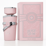 Just Wardi EDP perfume bottle and packaging in pastel pink, featuring an elegant design for women.