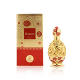 HANEEN GOLD CONCENTRATED OIL PERFUME 20ml elegantly displayed in a golden and red ornate bottle.