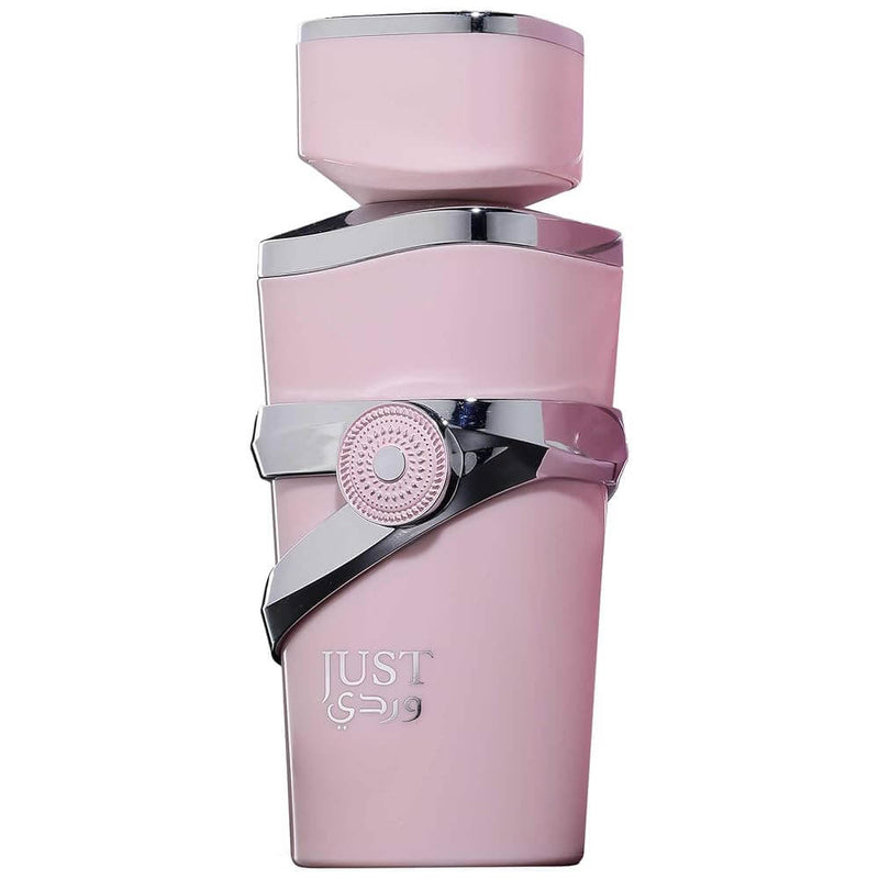 JUST WARDI EDP Perfume bottle by Fragrance World, 100ml pink design for women, featuring elegant packaging.