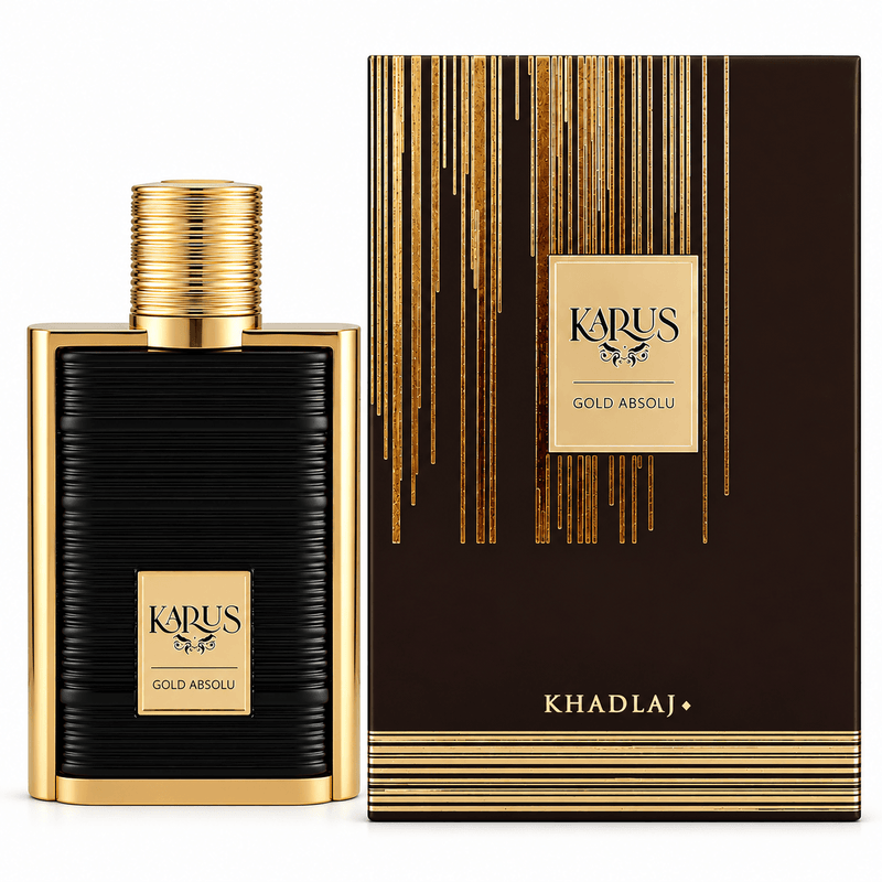 KARUS GOLD ABSOLU BY KHADLAJ EAU DE PERFUME - 3.4oz/100 ml in elegant black-and-gold packaging.