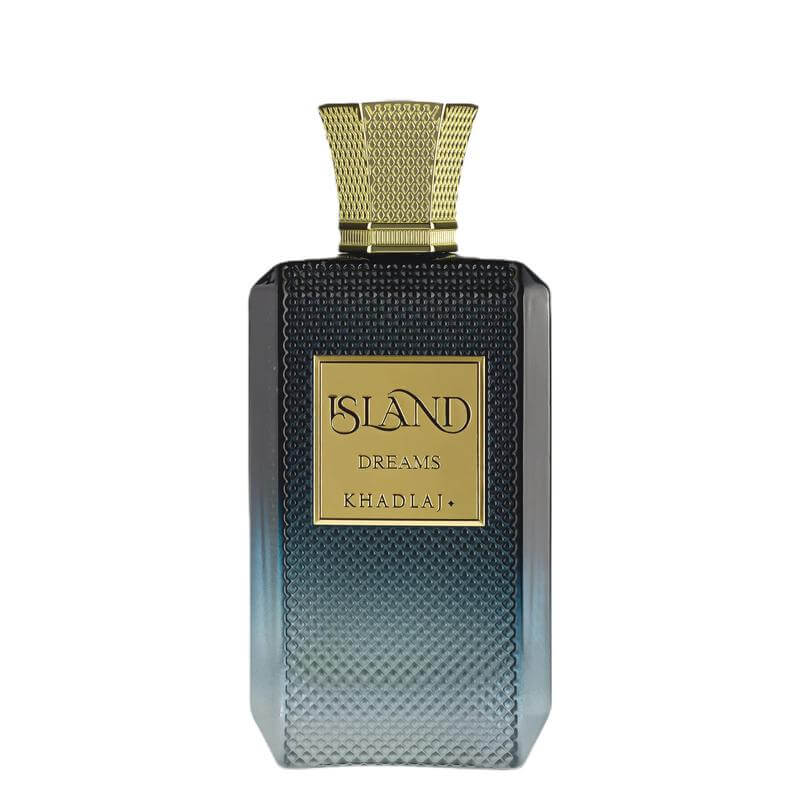 KHADLAJ ISLAND DREAMS EXTRAIT DE PERFUME (3.4oz/100 ml) elegant perfume bottle design.