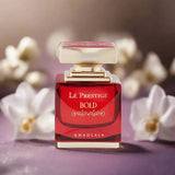 KHADLAJ LÉ PRESTIGE BOLD EAU DE PERFUME (3.4oz/100 ml) bottle with floral backdrop.