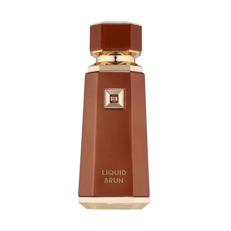 FRENCH AVENUE LIQUID BRUN EAU DE PARFUM BY FRAGRANCE WORLD 100ml (3.4oz) bottle design with gold accents.