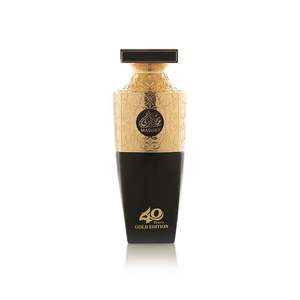 Madawi Gold Edition Eau de Parfum bottle by Arabian Oud in elegant black and gold design.