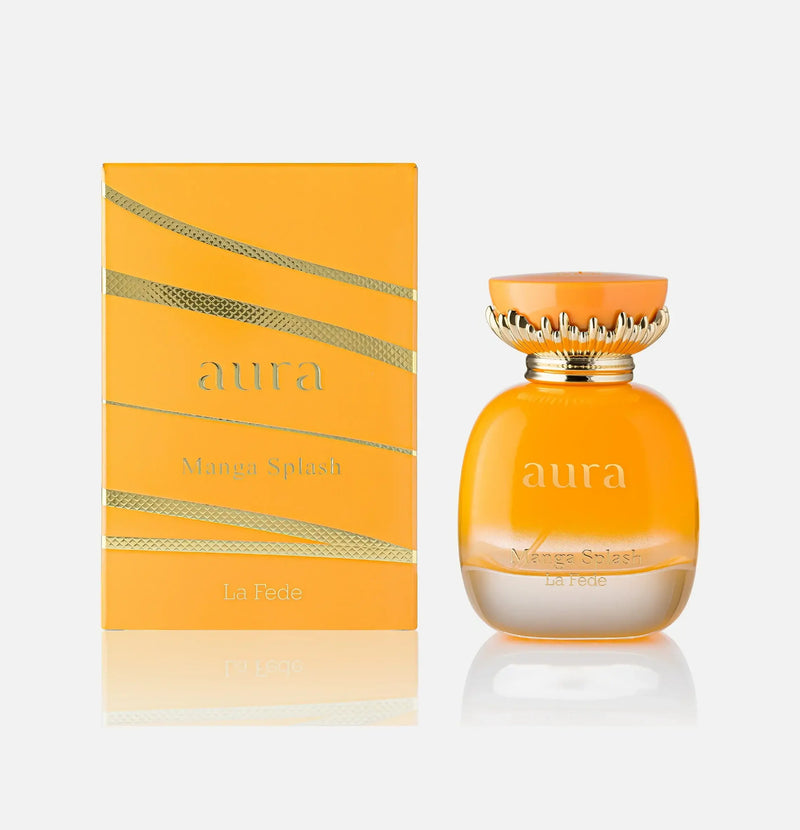 La Fede Aura Manga Splash Eau de Parfum by Khadlaj, 100ml bottle with vibrant orange packaging.