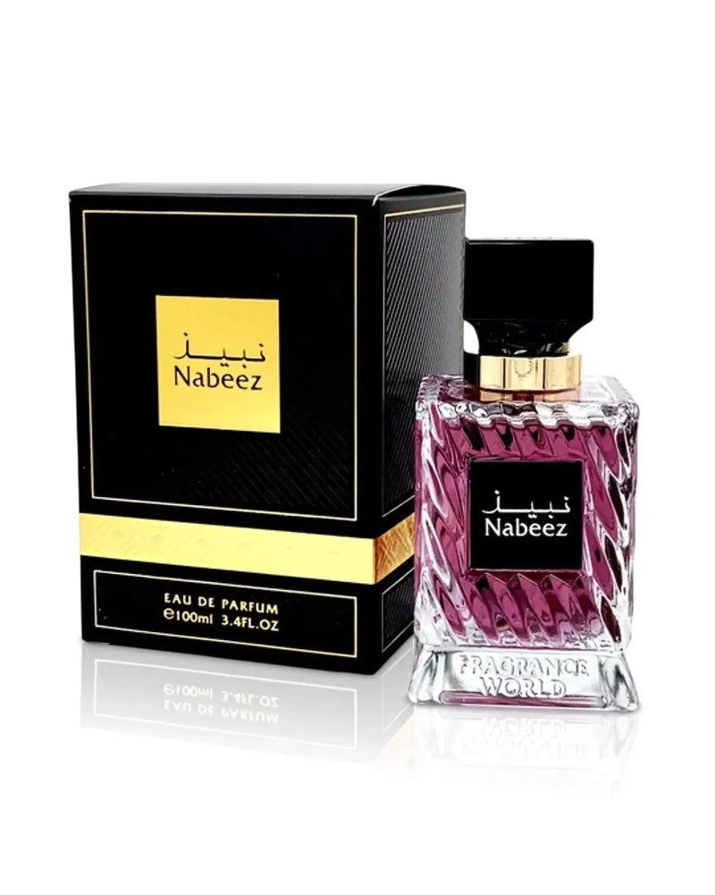 NABEEZ EDP by FRAGRANCE WORLD 100ml bottle and box, showcasing a sophisticated and bold fragrance.