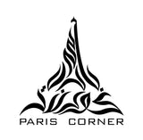 Paris Corner logo in black calligraphic design resembling the Eiffel Tower.