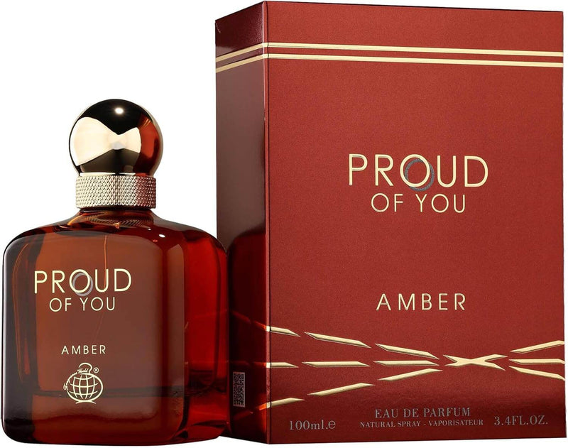 PROUD OF YOU AMBER EDP PERFUME by FRAGRANCE WORLD - 100ml bottle and box, luxurious unisex fragrance.