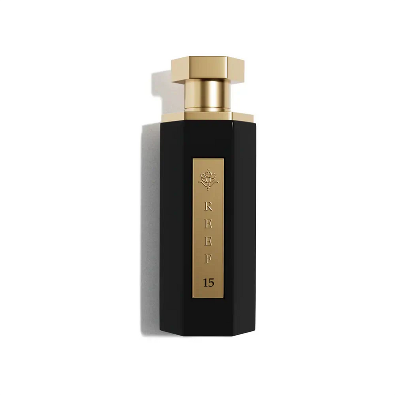 REEF 15 Perfume 100ml Eau de Parfum bottle - stylish black design with gold accents.
