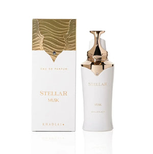 STELLAR MUSK EAU DE PERFUME BY KHADLAJ PERFUMES 100 ml fragrance bottle and packaging design.