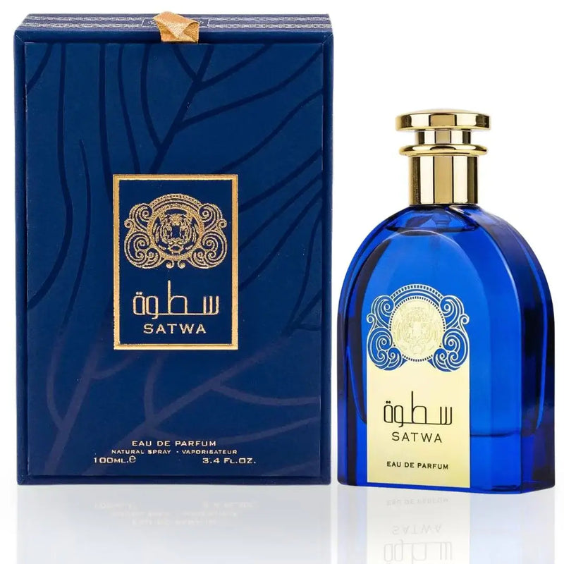 SATWA EDP Spray 100ml by Ard Al Zaafaran in elegant blue packaging, featuring a luxurious fragrance blend.