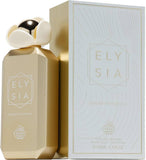ELYSIA SUGAR PATCHOULI EAU DE PARFUM BY FRAGRANCE WORLD 100ml (3.4oz) in a luxurious gold bottle with floral cap.