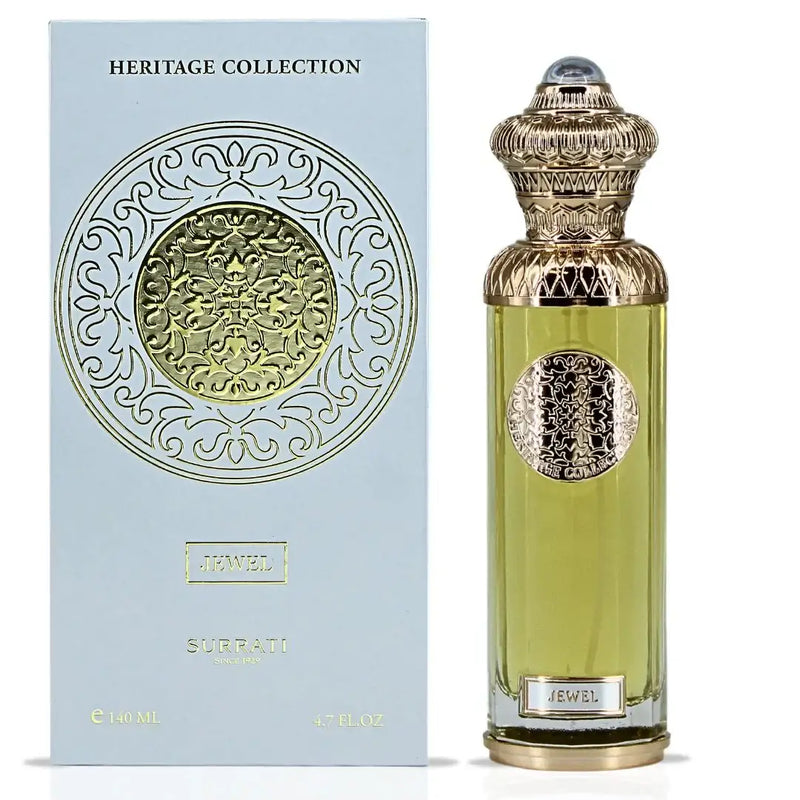 Jewel by Surrati Heritage Collection EDP 140ml, unisex fragrance in elegant bottle with ornate design.
